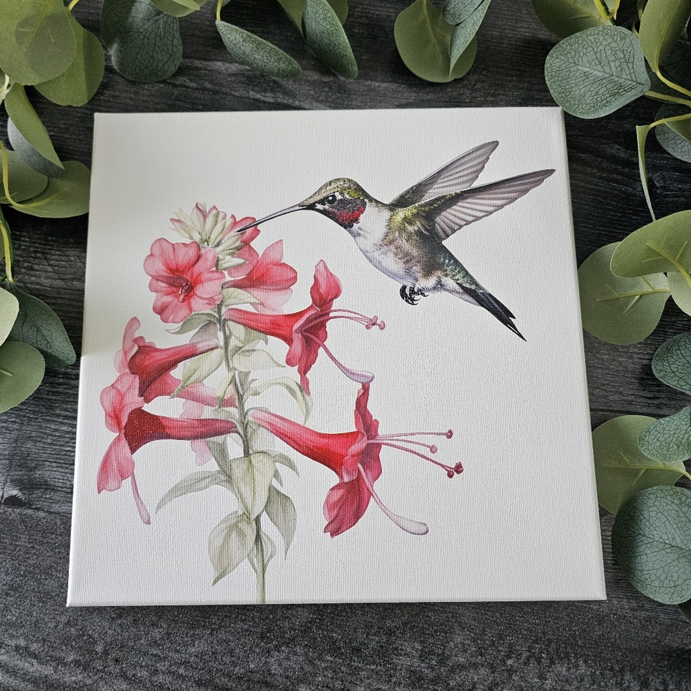 Hummingbird and Flowers Canvas Art